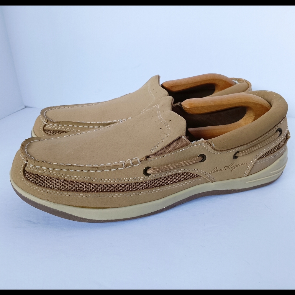 🖤 Ben Hogan Leather Slip On Mens 10 Loafer Golf Shoes brown tan